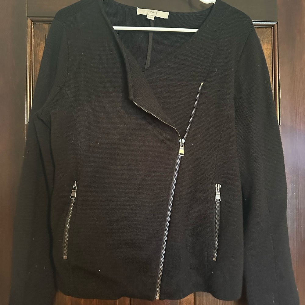 LOFT Black Asymmetrical Zip Jacket